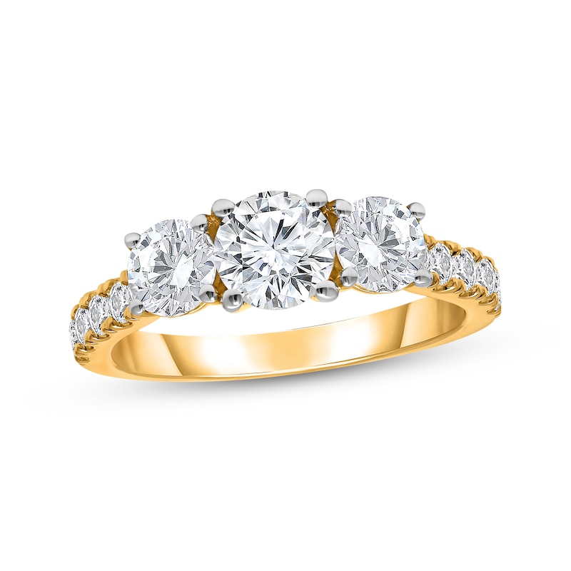 Main Image 1 of Lab-Grown Diamonds by KAY Round-Cut Three-Stone Engagement Ring 2 ct tw 14K Yellow Gold