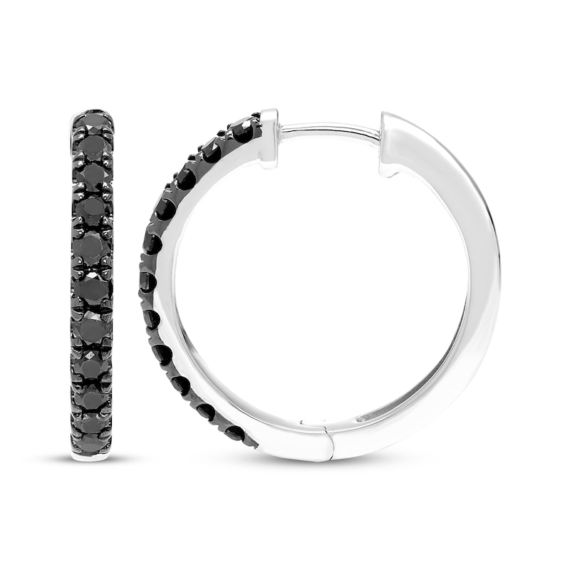 Main Image 3 of Black Diamond Hoop Earrings 1/2 ct tw 10K White Gold