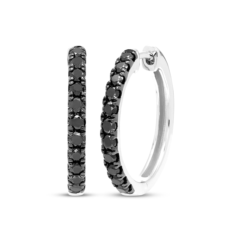 Main Image 1 of Black Diamond Hoop Earrings 3/4 ct tw 10K White Gold