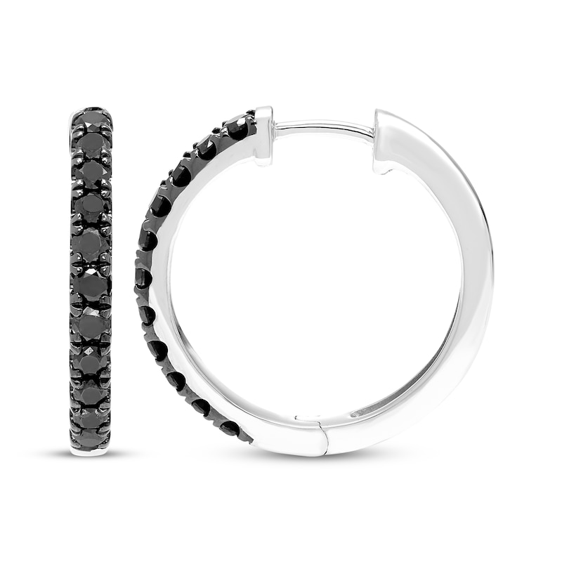 Main Image 3 of Black Diamond Hoop Earrings 3/4 ct tw 10K White Gold