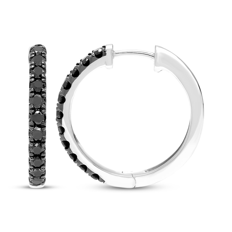 Main Image 2 of Black Diamond Hoop Earrings 1 ct tw 10K White Gold