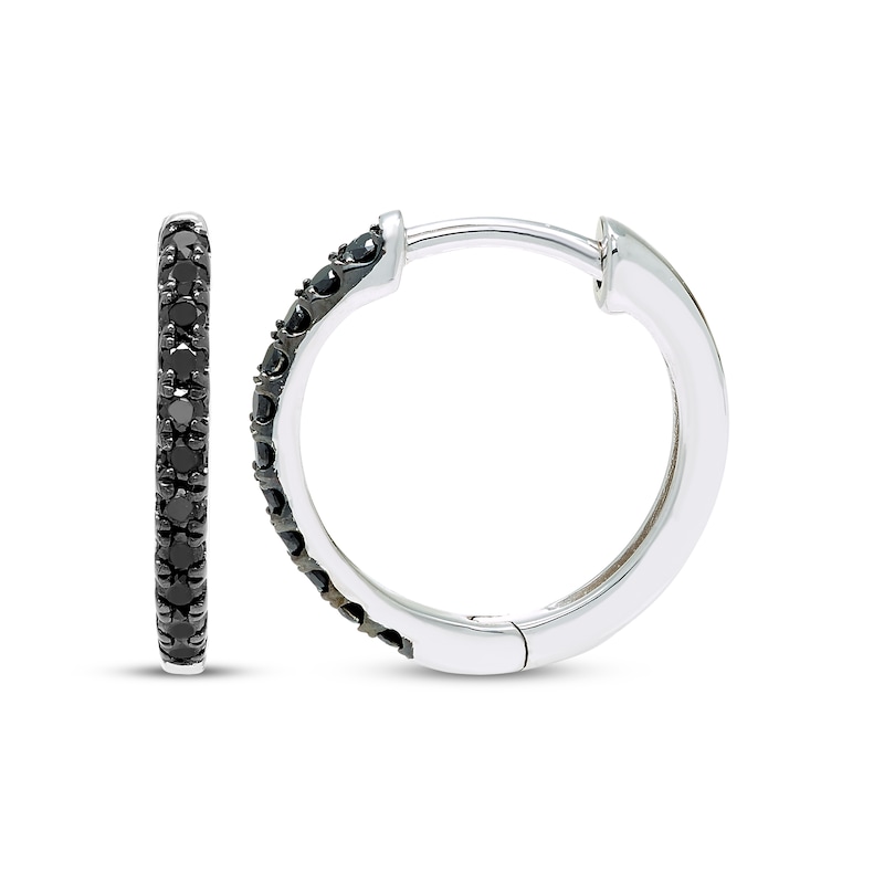 Main Image 3 of Black Diamond Hoop Earrings 1/10 ct tw 10K White Gold