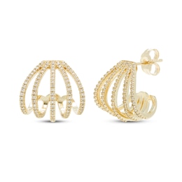 Diamond Split Multi-RowJ-Hoop Earrings 1/3 ct tw 10K Yellow Gold