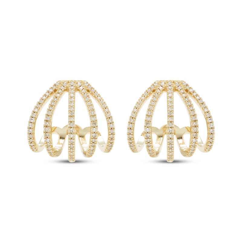 Main Image 2 of Diamond Split Multi-RowJ-Hoop Earrings 1/3 ct tw 10K Yellow Gold