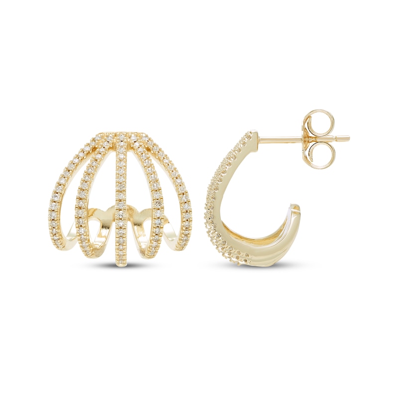 Main Image 3 of Diamond Split Multi-RowJ-Hoop Earrings 1/3 ct tw 10K Yellow Gold