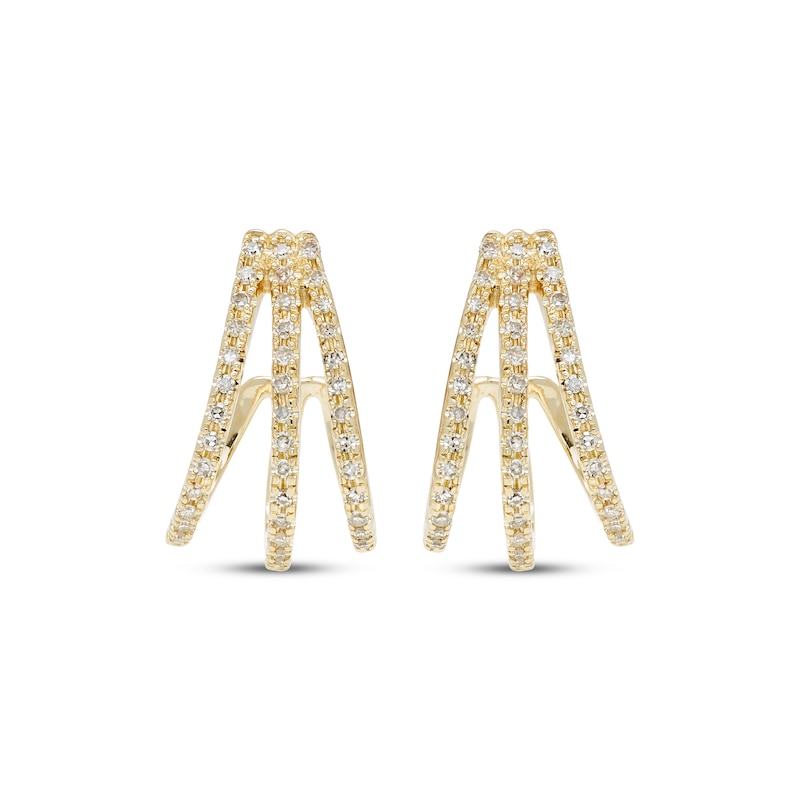 Main Image 2 of Diamond Split Three-Row J-Hoop Earrings 1/6 ct tw 10K Yellow Gold