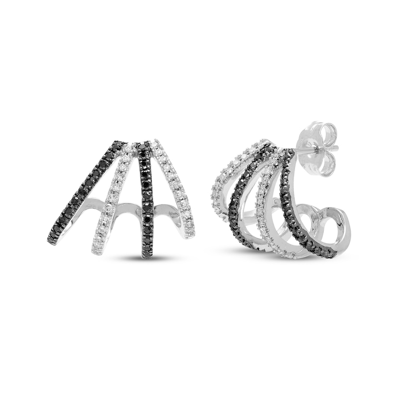 Main Image 1 of Black & White Diamond Multi-Row J-Hoop Earrings 1/3 ct tw 10K White Gold