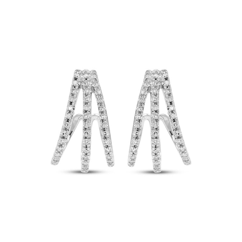 Main Image 2 of Diamond Split Three-Row J-Hoop Earrings 1/6 ct tw 10K White Gold