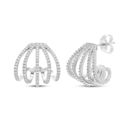 Diamond Split Multi-RowJ-Hoop Earrings 1/3 ct tw 10K White Gold