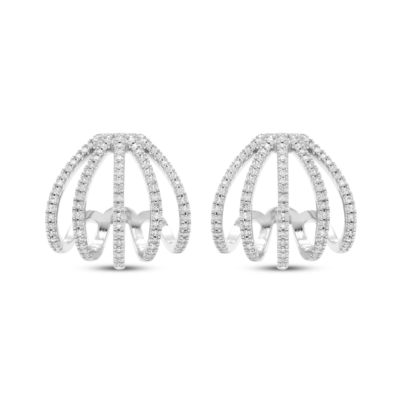 Main Image 2 of Diamond Split Multi-RowJ-Hoop Earrings 1/3 ct tw 10K White Gold