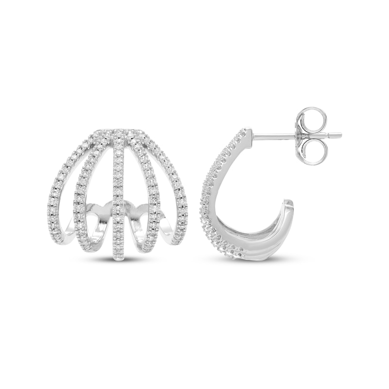 Main Image 3 of Diamond Split Multi-RowJ-Hoop Earrings 1/3 ct tw 10K White Gold