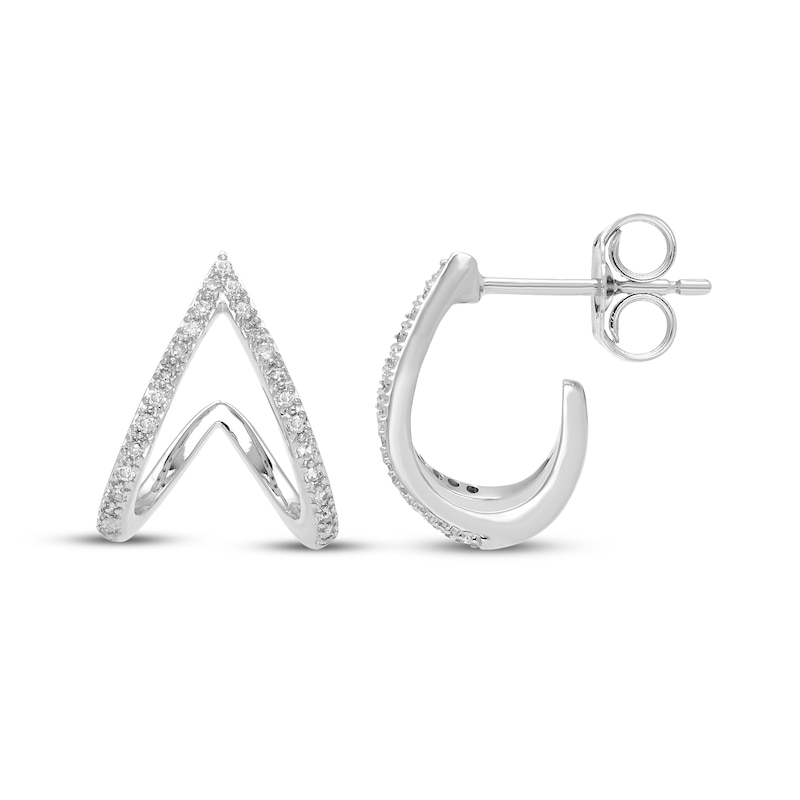 Main Image 3 of Diamond Split J-Hoop Earrings 1/10 ct tw 10K White Gold