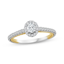 Threads of Love Oval-Cut Diamond Halo Engagement Ring 1/2 ct tw 14K Two-Tone Gold