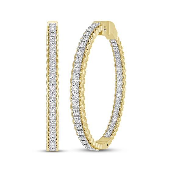 Diamond Scallop-Edged Inside-Out Hoop Earrings 3 ct tw 10K Yellow Gold