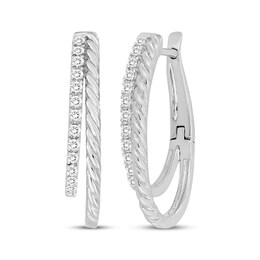 Diamond Double-Row Hoop Earrings 1/6 ct tw 10K White Gold