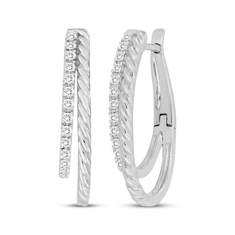 Main Image 1 of Diamond Double-Row Hoop Earrings 1/6 ct tw 10K White Gold