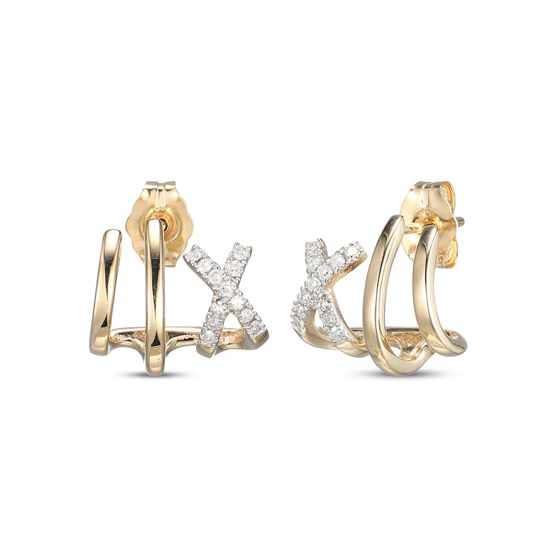 Main Image 1 of Diamond &quot;X&quot; Mini J-Hoop Earrings 1/10 ct tw 10K Yellow Gold