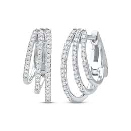 Diamond Three-Row Staggered Huggie Hoop Earrings 1/4 ct tw 10K White Gold