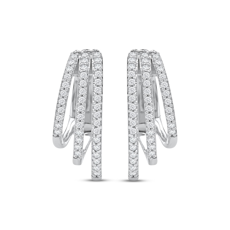 Main Image 2 of Diamond Three-Row Staggered Huggie Hoop Earrings 1/4 ct tw 10K White Gold