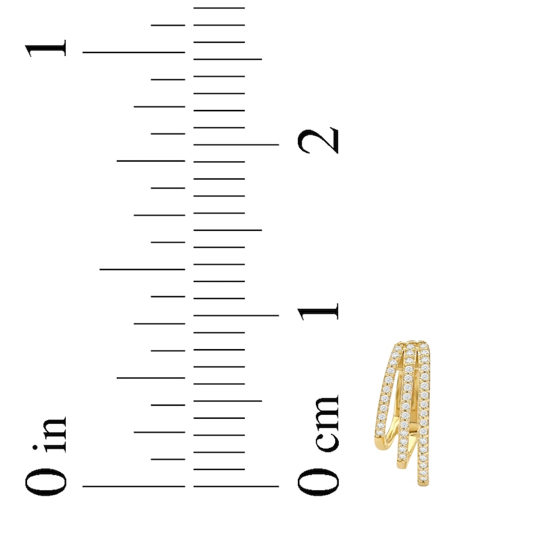 Main Image 5 of Diamond Three-Row Staggered Huggie Hoop Earrings 1/4 ct tw 10K Yellow Gold