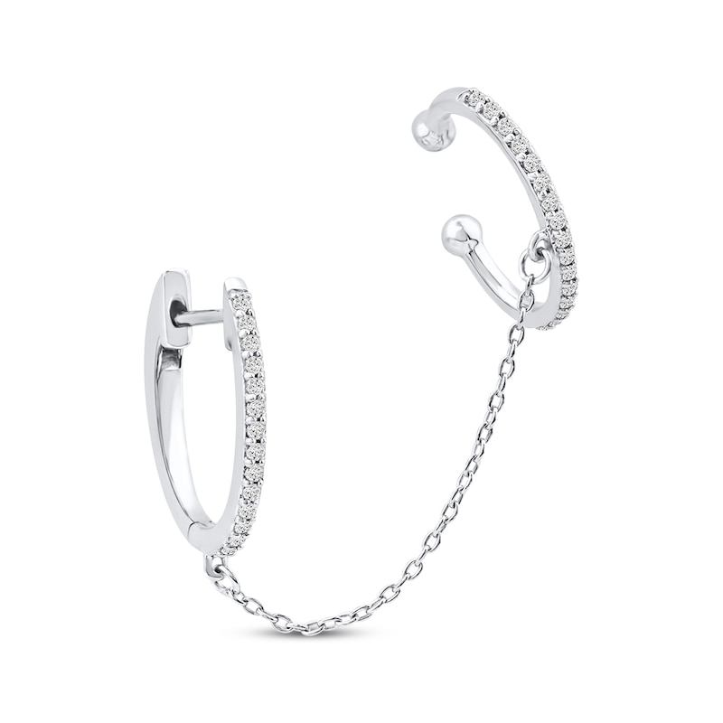 Main Image 1 of Diamond Huggie Hoop Cuff Earrings 1/4 ct tw 10K White Gold