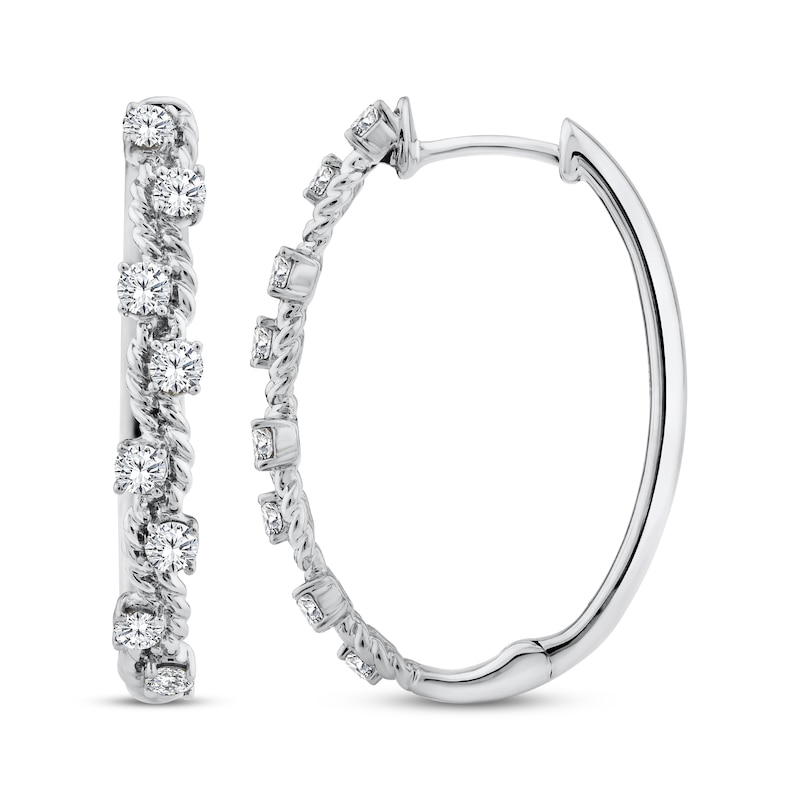 Main Image 3 of Threads of Love Diamond Curvy Hoop Earrings 1/2 ct tw 10K White Gold