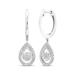 Threads of Love Diamond Teardrop Dangle Hoop Earrings 1/5 ct tw Sterling Silver