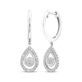 Diamond Teardrop Dangle Hoop Earrings 1/4 ct tw Sterling Silver