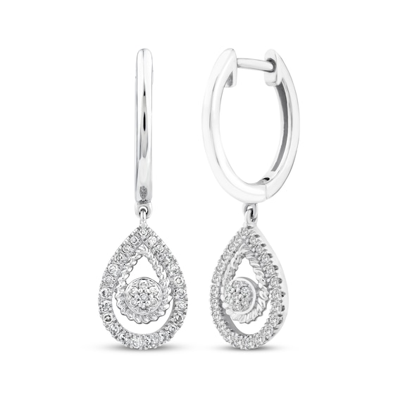 Threads of Love Diamond Teardrop Dangle Hoop Earrings 1/5 ct tw Sterling Silver