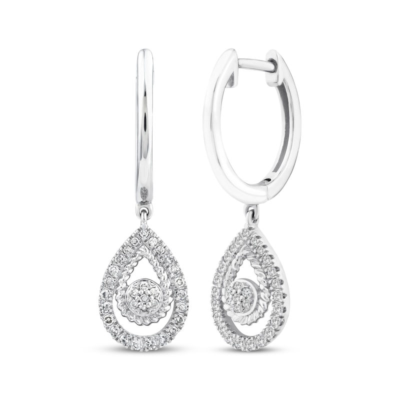 Main Image 1 of Threads of Love Diamond Teardrop Dangle Hoop Earrings 1/5 ct tw Sterling Silver