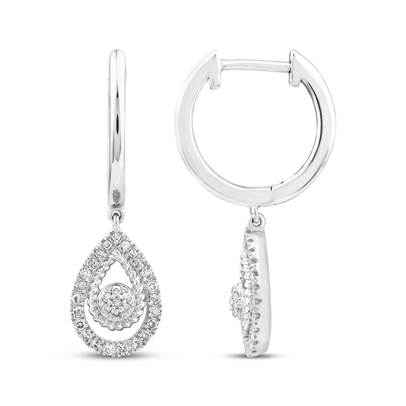 Main Image 3 of Threads of Love Diamond Teardrop Dangle Hoop Earrings 1/5 ct tw Sterling Silver