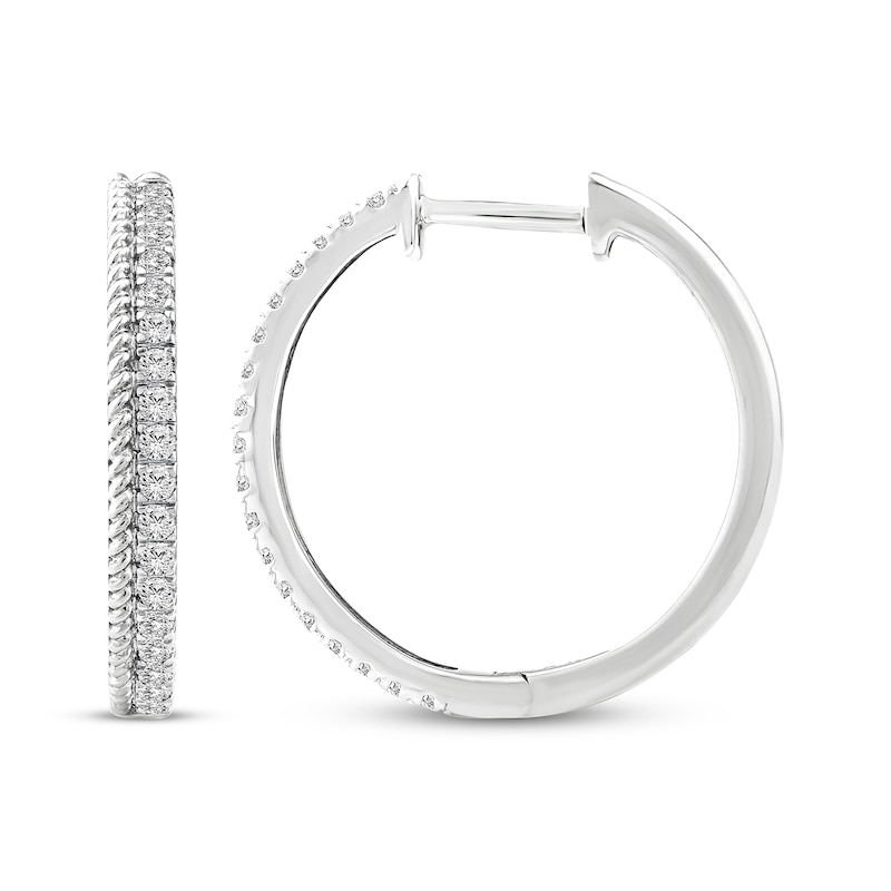 Main Image 3 of Threads of Love Diamond Hoop Earrings 1/4 ct tw 10K White Gold