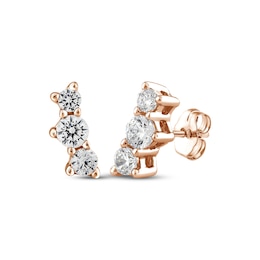 Memories Moments Magic Three-Stone Diamond Stud Earring 1/2 ct tw 10K Rose Gold