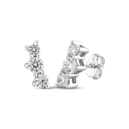 Memories Moments Magic Three-Stone Diamond Stud Earring 1/2 ct tw 10K White Gold