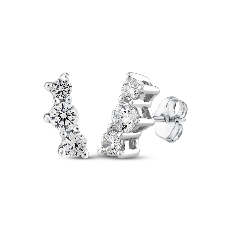 Main Image 1 of Memories Moments Magic Three-Stone Diamond Stud Earring 1/2 ct tw 10K White Gold