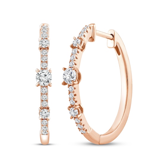 Memories, Moments, Magic Diamond Three-Stone Hoop Earrings 1/2 ct tw 10K Rose Gold