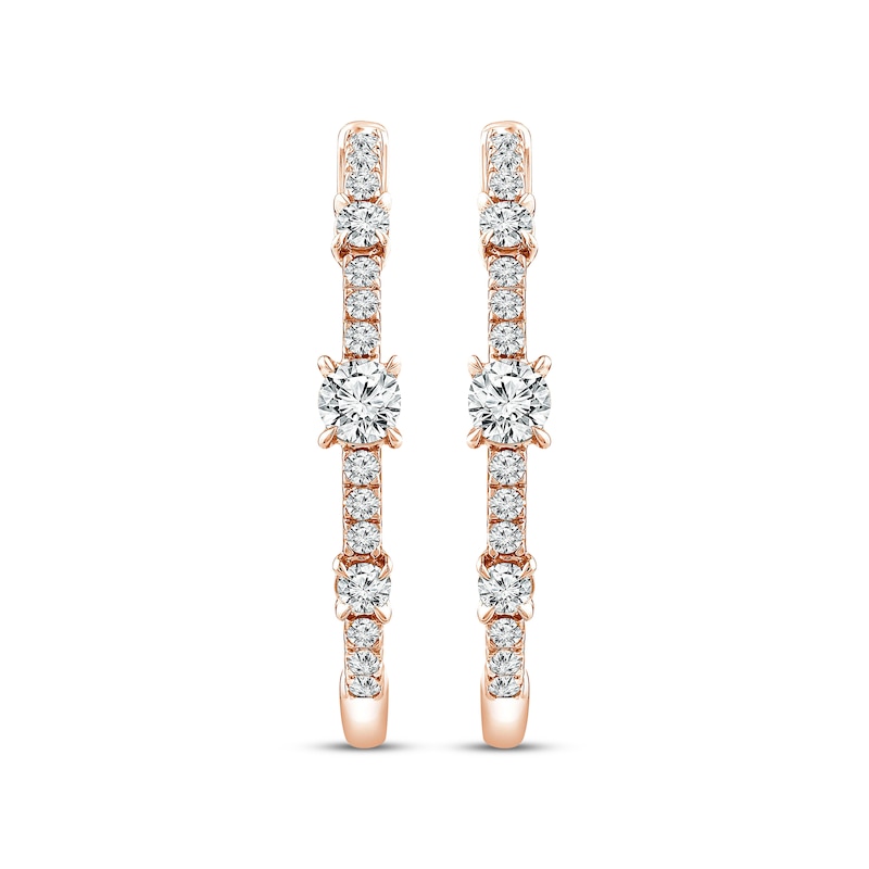 Main Image 2 of Memories, Moments, Magic Diamond Three-Stone Hoop Earrings 1/2 ct tw 10K Rose Gold