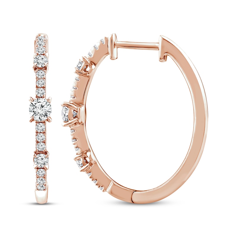 Main Image 3 of Memories, Moments, Magic Diamond Three-Stone Hoop Earrings 1/2 ct tw 10K Rose Gold