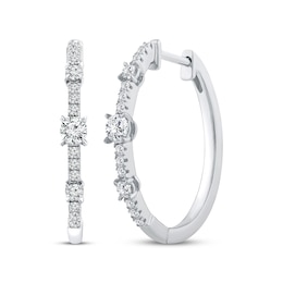 Memories, Moments, Magic Diamond Three-Stone Hoop Earrings 1/2 ct tw 10K White Gold