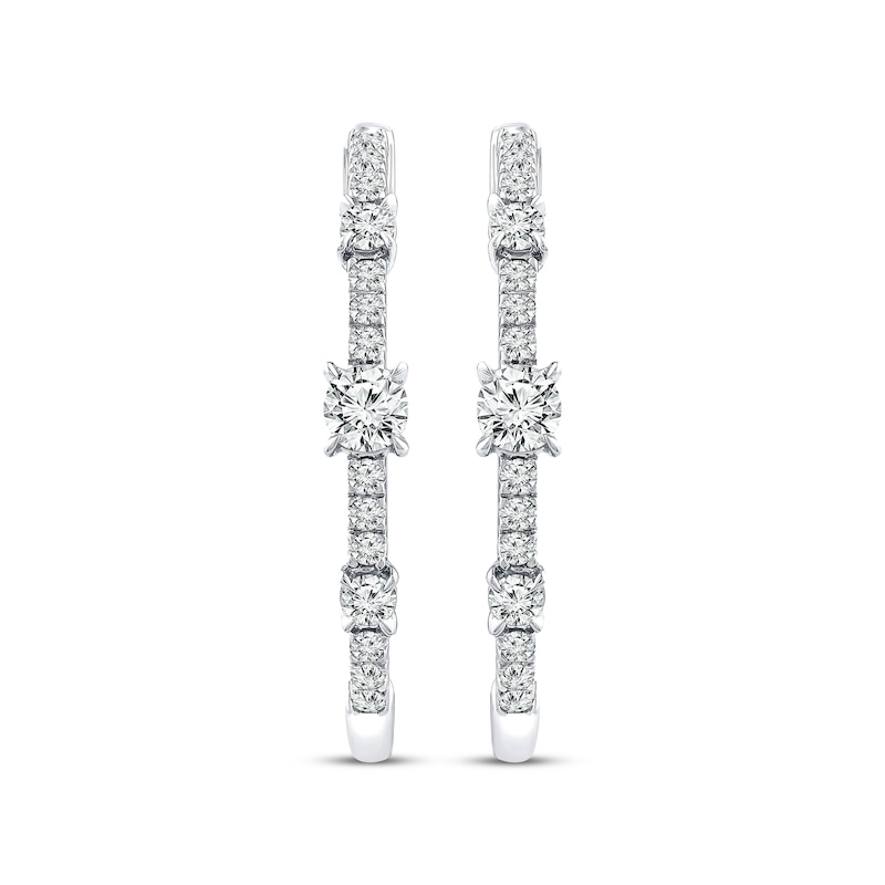 Main Image 2 of Memories, Moments, Magic Diamond Three-Stone Hoop Earrings 1/2 ct tw 10K White Gold