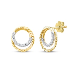 Threads of Love Diamond Double Circle Stud Earrings 1/10 ct tw 10K Yellow Gold