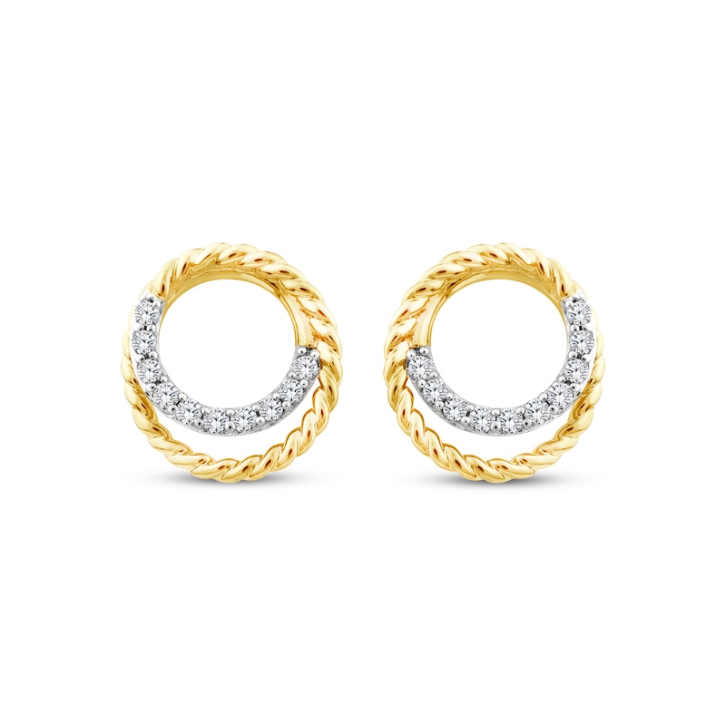 Main Image 2 of Threads of Love Diamond Double Circle Stud Earrings 1/10 ct tw 10K Yellow Gold