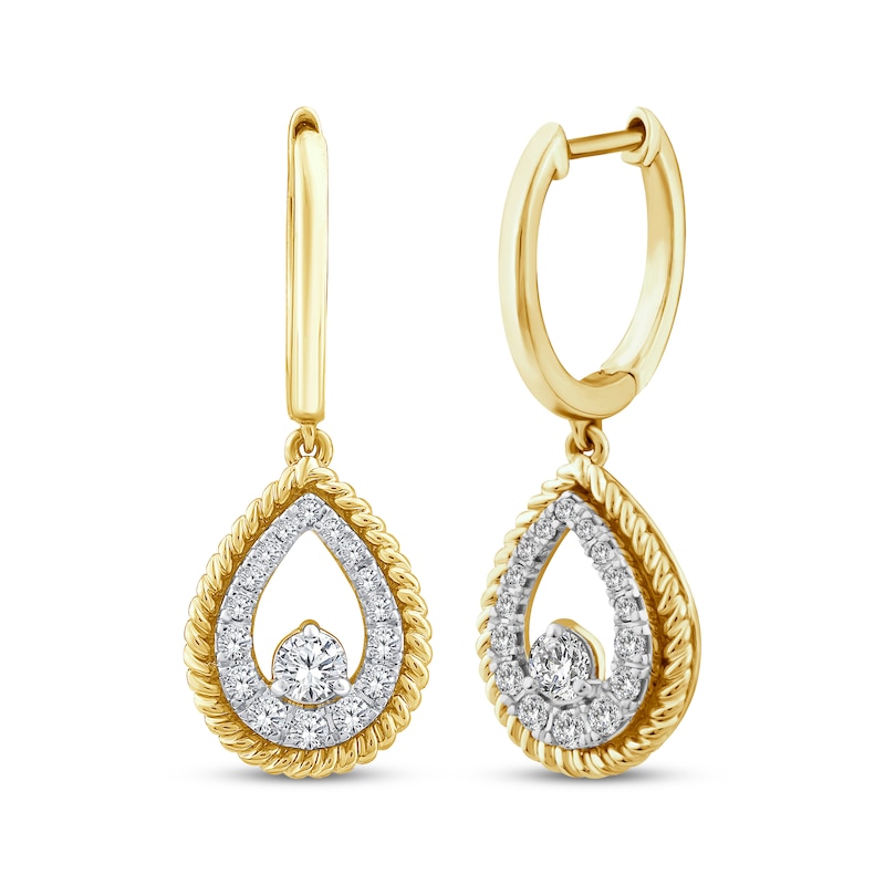 Main Image 1 of Threads of Love Diamond Teardrop Dangle Hoop Earrings 1/2 ct tw 10K Yellow Gold