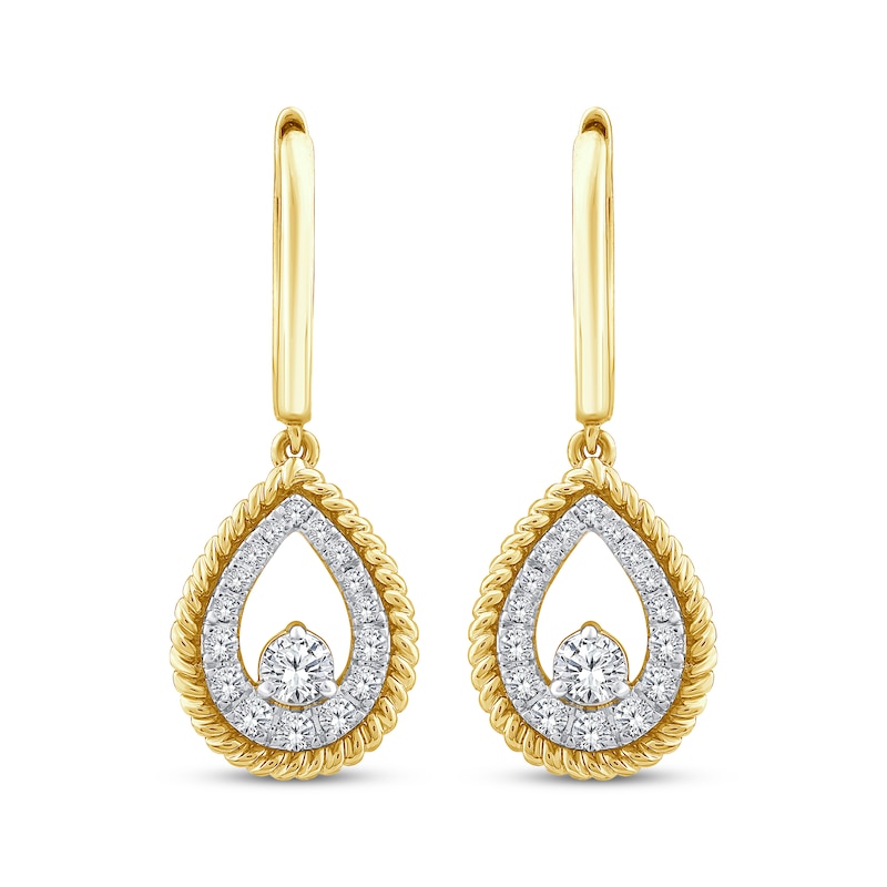 Main Image 2 of Threads of Love Diamond Teardrop Dangle Hoop Earrings 1/2 ct tw 10K Yellow Gold