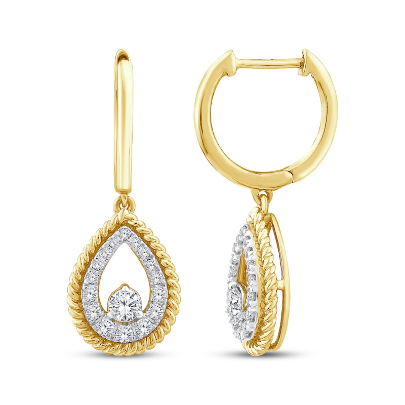 Main Image 3 of Threads of Love Diamond Teardrop Dangle Hoop Earrings 1/2 ct tw 10K Yellow Gold