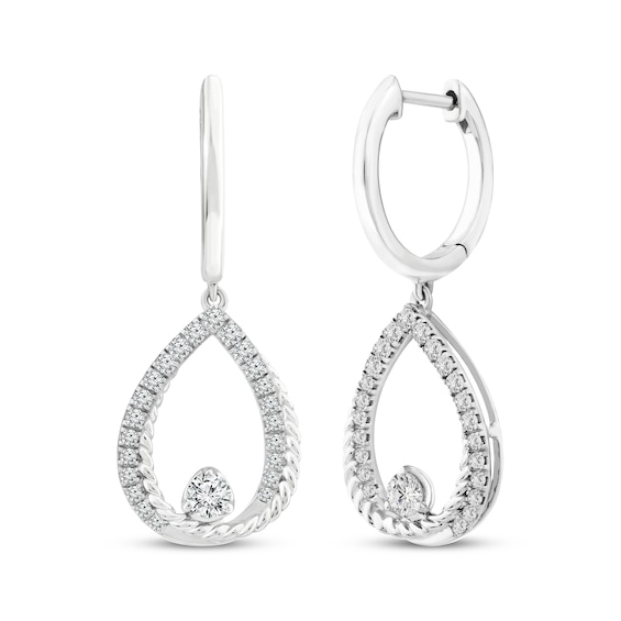 Threads of Love Diamond Crossover Teardrop Dangle Hoop Earrings 1/2 ct tw 10K White Gold