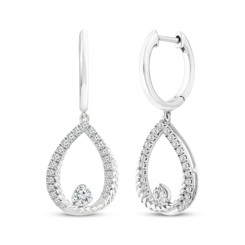 Main Image 1 of Threads of Love Diamond Crossover Teardrop Dangle Hoop Earrings 1/2 ct tw 10K White Gold