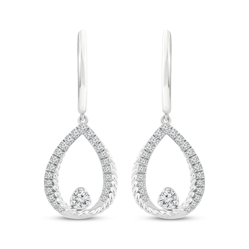 Main Image 2 of Threads of Love Diamond Crossover Teardrop Dangle Hoop Earrings 1/2 ct tw 10K White Gold