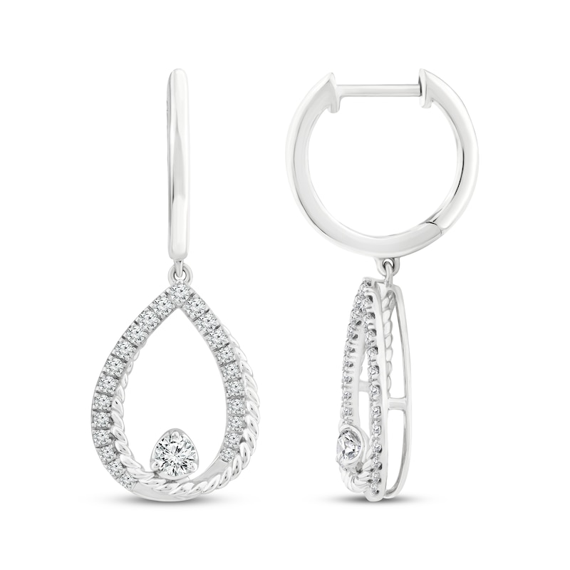 Main Image 3 of Threads of Love Diamond Crossover Teardrop Dangle Hoop Earrings 1/2 ct tw 10K White Gold