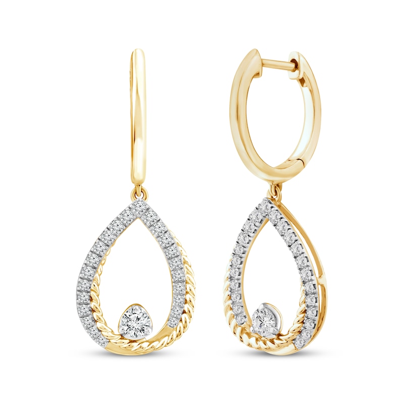 Main Image 1 of Threads of Love Diamond Crossover Teardrop Dangle Hoop Earrings 1/2 ct tw 10K Yellow Gold